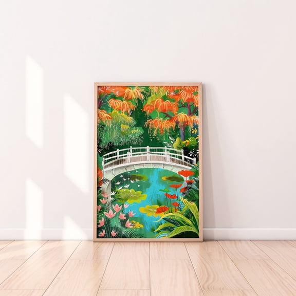 Bridge in a Jungle Tropical Botanical Home Wall Decor, Unframed Paper Poster 8x10in