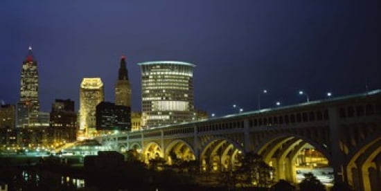 Bridge in a city lit up at night Detroit Avenue Bridge Cleveland Ohio USA Canvas Art - Panoramic Images (24 x 12)