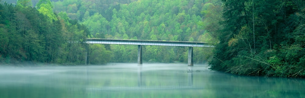 Bridge in fog Great Smokey Mountain National Park North Carolina Canvas Art - Panoramic Images (27 x 9)