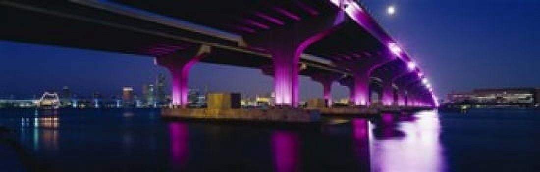 Bridge lit up across a bay Macarthur Causeway Biscayne Bay Miami Florida USA Canvas Art - Panoramic Images (18 x 6)