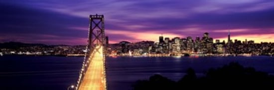 Bridge lit up at dusk Bay Bridge San Francisco Bay San Francisco California USA Canvas Art - Panoramic Images (36 x 12)