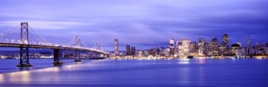 Bridge lit up at dusk Bay Bridge San Francisco Bay San Francisco California USA Canvas Art - Panoramic Images (36 x 12)