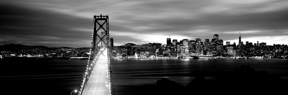 Bridge lit up at dusk Bay Bridge San Francisco Bay San Francisco California USA Canvas Art - Panoramic Images (6 x 18)