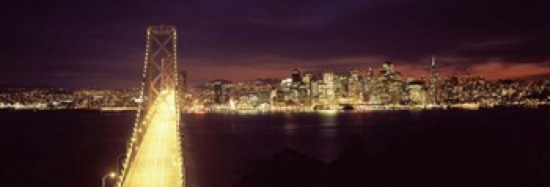 Bridge lit up at night Bay Bridge San Francisco Bay San Francisco California USA Canvas Art - Panoramic Images (18 x 7)