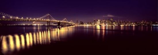 Bridge lit up at night Bay Bridge San Francisco Bay San Francisco California USA Canvas Art - Panoramic Images (36 x 13)