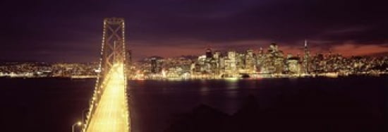Bridge lit up at night Bay Bridge San Francisco Bay San Francisco California USA Canvas Art - Panoramic Images (36 x 13)