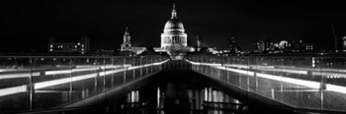 Bridge lit up at night London Millennium Footbridge St Pauls Cathedral Thames River London England Canvas Art - Panoramic Images (36 x 12)