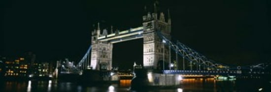 Bridge lit up at night Tower Bridge London England Canvas Art - Panoramic Images (36 x 13)