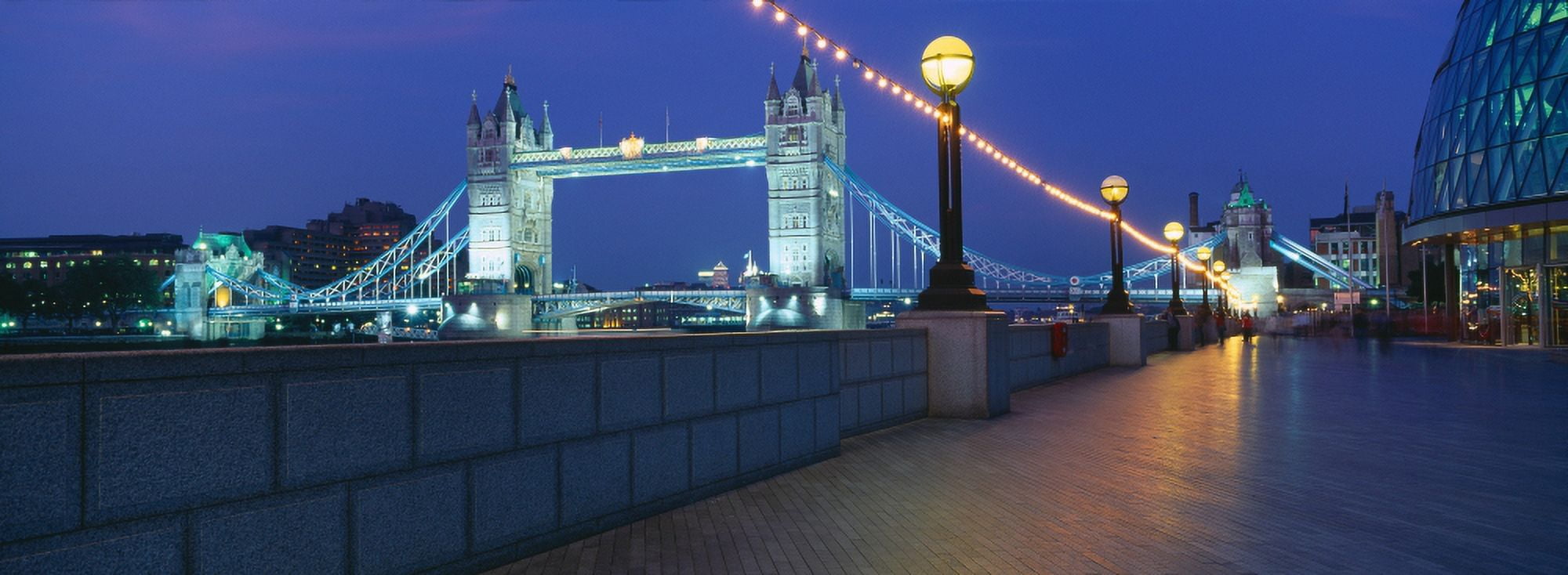 Bridge lit up at night Tower Bridge River Thames London England Canvas Art - Panoramic Images (27 x 9)
