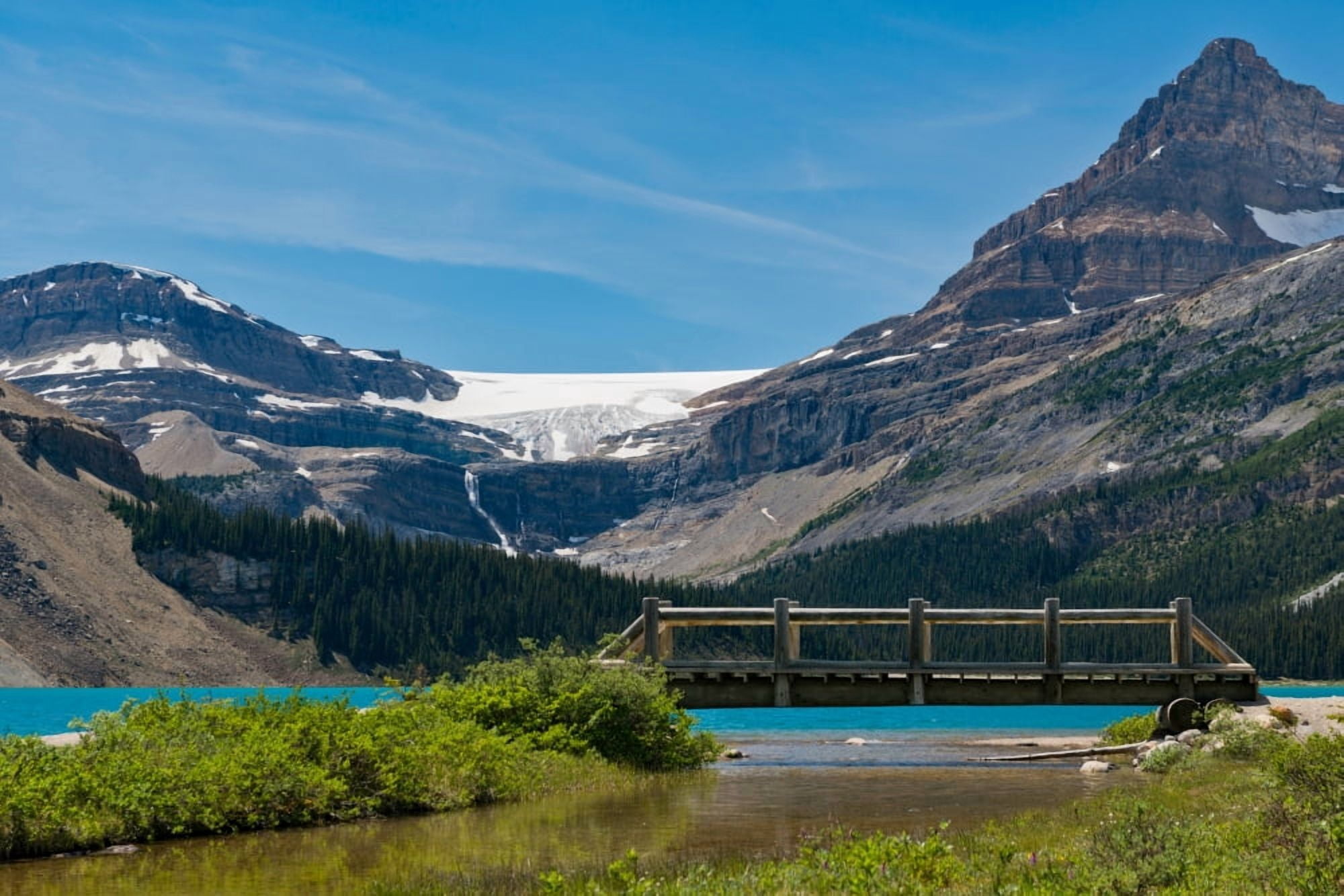 Bridge on Bow Lake Bow Glacier Mt Thompson Banff National Park Alberta Canada Canvas Art - Panoramic Images (24 x 36)