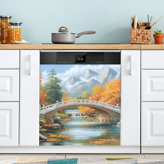Bridge on Forests Dishwasher Magnet Cover Magnetic Fridge Door Cover Home Kitchen Decor 23"x 26"