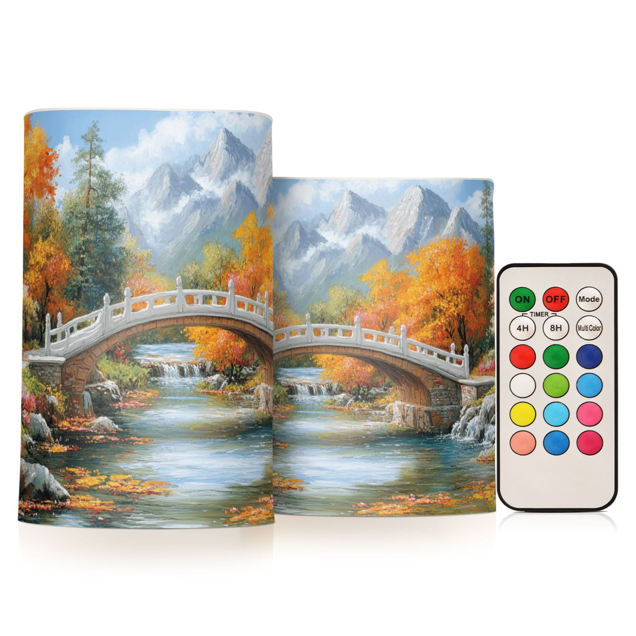 Bridge on Forests Flickering Flameless LED Candles set of 2 Battery Operated 18-Key Remotes Timer Halloween Fall Decor D3''xH4''5''