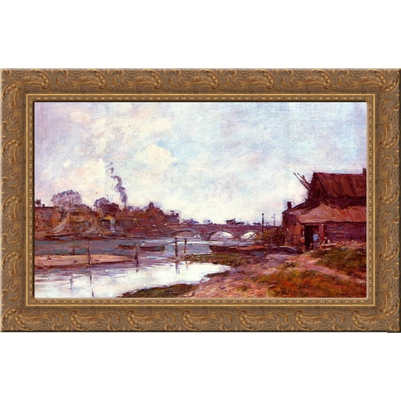 Bridge on the River Touques at Deauville 24x18 Gold Ornate Wood Framed Canvas Art by Eugene Boudin