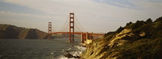 Bridge over a bay Golden Gate Bridge San Francisco California USA Canvas Art - Panoramic Images (36 x 13)