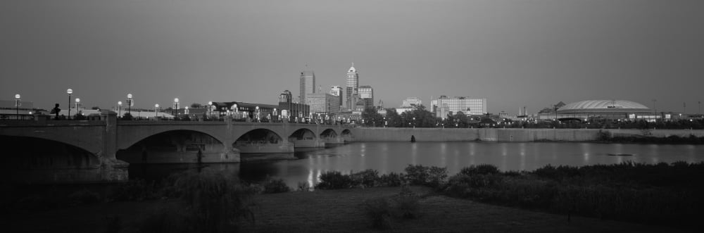 Bridge over a river with skyscrapers in the background White River Indianapolis Indiana USA Canvas Art - Panoramic Images (12 x 36)