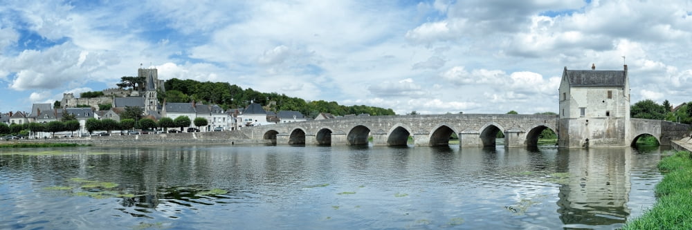 Bridge over river against cloudy sky Cher Montrichard Loir-et-Cher Centre-Val De Loire France Canvas Art - Panoramic Images (12 x 36)