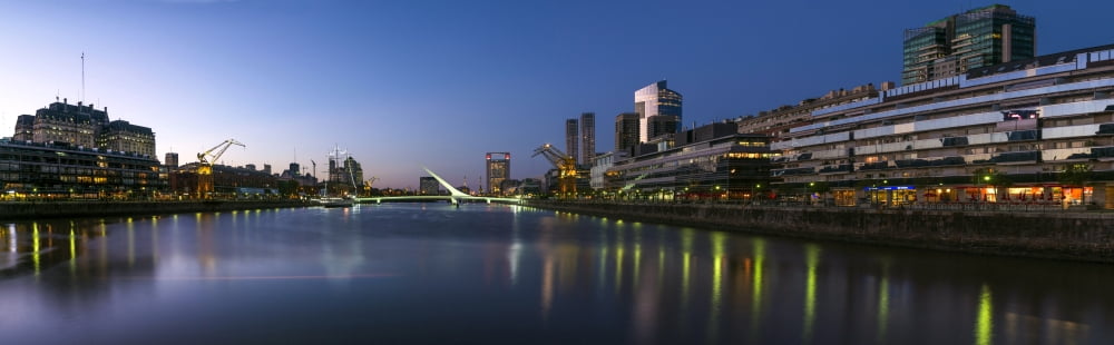 Bridge over river at dusk Puente De La Mujer Puerto Madero Buenos Aires Argentina Canvas Art - Panoramic Images (36 x 12)
