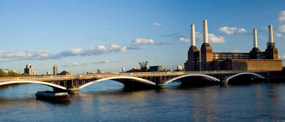 Bridge with Battersea Power Station Thames River London England Canvas Art - Panoramic Images (27 x 9)