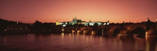 Bridge with a church and castle Charles Bridge St Vitus Cathedral Hradcany Castle Prague Czech Republic Canvas Art - Panoramic Images (36 x 12)