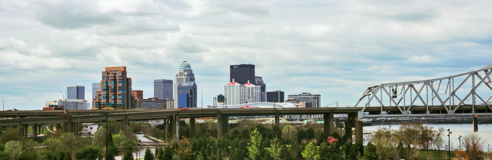 Bridge with skyline in the background John F Kennedy Memorial Bridge Louisville Kentucky USA Canvas Art - Panoramic Images (36 x 12)