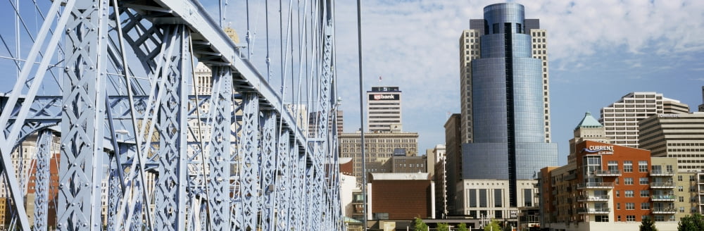 Bridge with skyscrapers in the background Cincinnati Ohio USA Canvas Art - Panoramic Images (12 x 36)