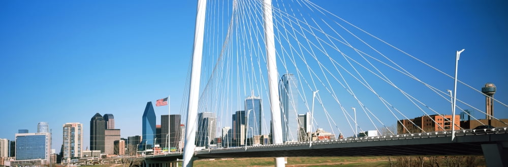 Bridge with skyscrapers in the background Margaret Hunt Hill Bridge Dallas Texas USA Canvas Art - Panoramic Images (27 x 9)