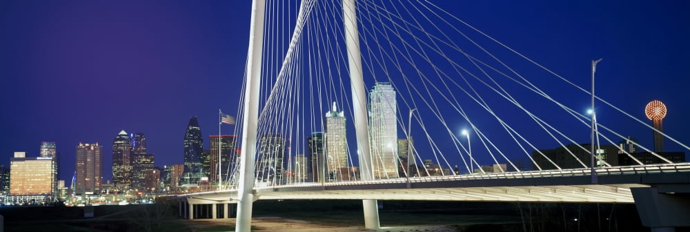 Bridge with skyscrapers in the background Margaret Hunt Hill Bridge Dallas Texas USA Canvas Art - Panoramic Images (36 x 12)