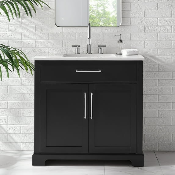 BridgePoint Home Clara 36" Single Sink Bathroom Vanity in Black with White Stone Top