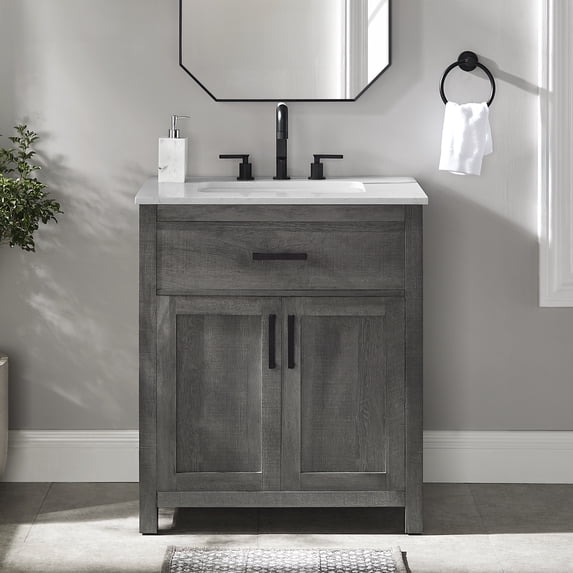 BridgePoint Home Ella 30" Single Sink Bathroom Vanity in Grey Brown with White Stone Top