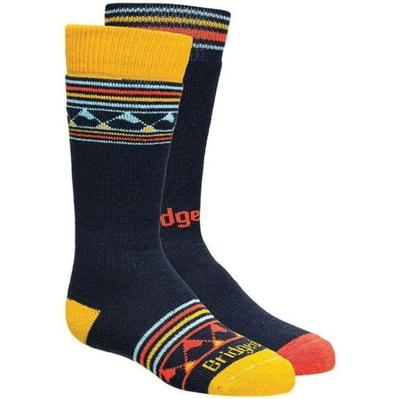 Bridgedale 760781 Kids Merino Ski Blue & Yellow Sock, Large - Pack of 2