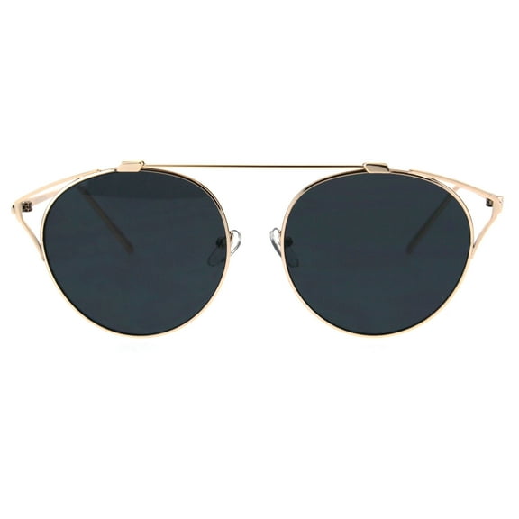 Bridgeless Top Flat Bridge Unique Retro Design Metal Horn Rim Sunglasses Gold Black