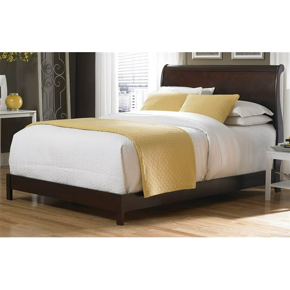 Bridgeport Complete Wood Bed and Bedding Support System with Curved Sleigh Headboard, Espresso Finish, King