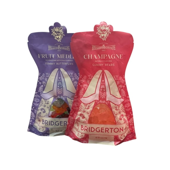 Bridgerton Maud Borup Gummy Candies - Champagne Gummy Bears and Fruit Medley Gummy Butterflies