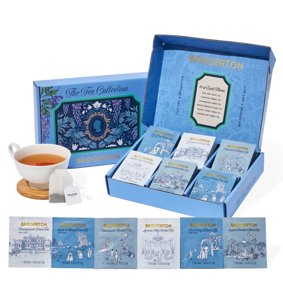 Bridgerton The Tea Collection Officially Licensed Tea Gift Set, 60 Premium Tea Bags with Herbal, Black & Green Tea Blends Bridgerton Inspired Tea Box for Fans and Book Lovers