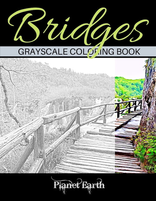 Bridges Grayscale Coloring Book: Beautiful Bridges in the Forest. Grayscale Coloring Book for Adults., (Paperback)