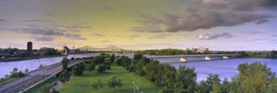 Bridges across a river Jacques Cartier Bridge Pont De La Concorde Montreal Quebec Canada Canvas Art - Panoramic Images (36 x 12)