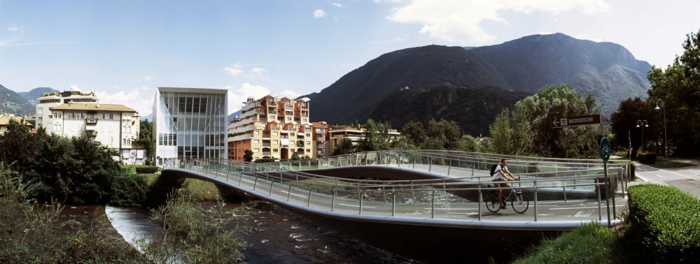Bridges across a river in a city Bolzano Trentino-Alto Adige Italy Canvas Art - Panoramic Images (36 x 12)