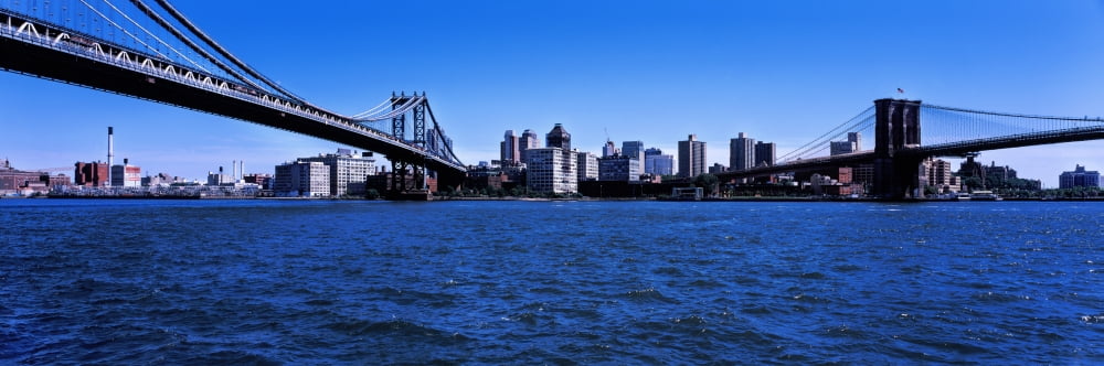 Bridges across the river Manhattan Bridge Brooklyn Bridge East River New York City New York State USA Canvas Art - Panoramic Images (6 x 18)