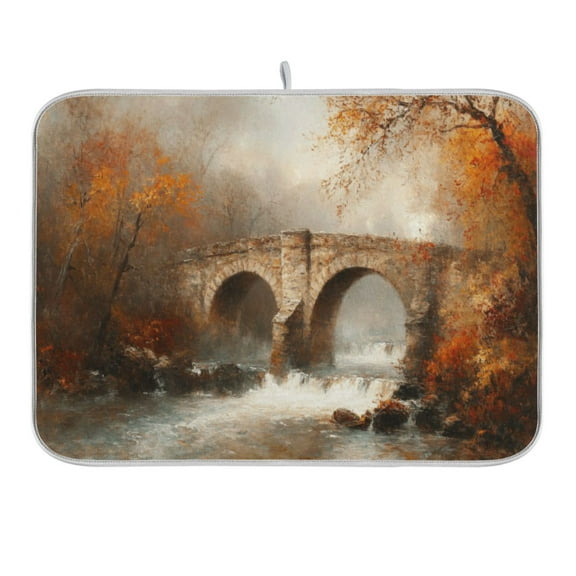 Bridges and Rivers Dish Drying Mat 16x18 Absorbent Microfiber Draining Rack Pad for Kitchen Counter Sink