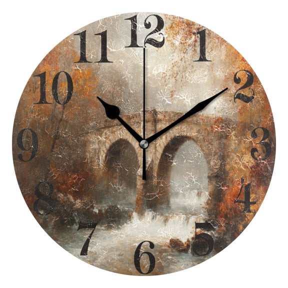 Bridges and Rivers Round Wall Clock Battery Operated Silent Non-Ticking Bedroom Office Kitchen Home School Decor 10"(Black)