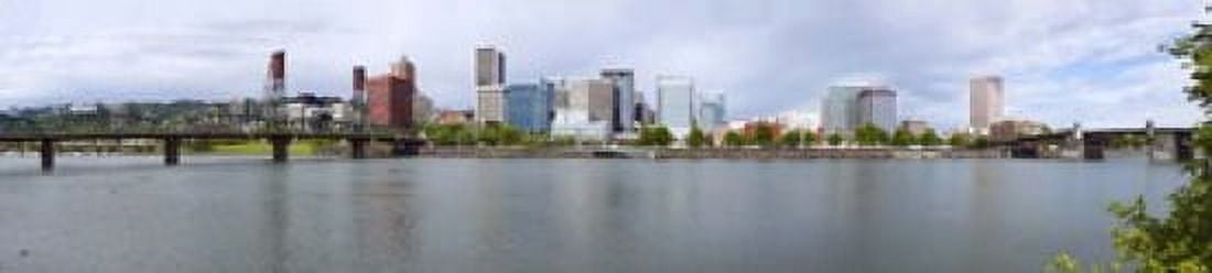 Bridges with city skyline in the background Hawthorne Bridge Burnside Bridge Willamette River Portland Oregon USA 2010 Canvas Art - Panoramic Images (22 x 5)