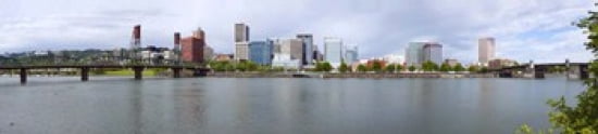 Bridges with city skyline in the background Hawthorne Bridge Burnside Bridge Willamette River Portland Oregon USA 2010 Canvas Art - Panoramic Images (44 x 10)