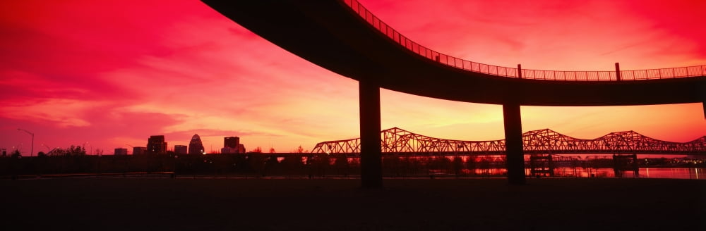 Bridges in a city at dusk Louisville Kentucky USA Canvas Art - Panoramic Images (36 x 12)