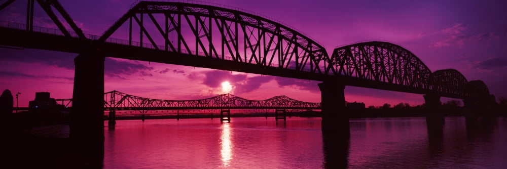 Bridges over a river at dusk Louisville Kentucky USA Canvas Art - Panoramic Images (27 x 9)