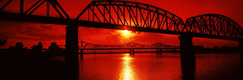 Bridges over a river at dusk Louisville Kentucky USA Canvas Art - Panoramic Images (36 x 12)