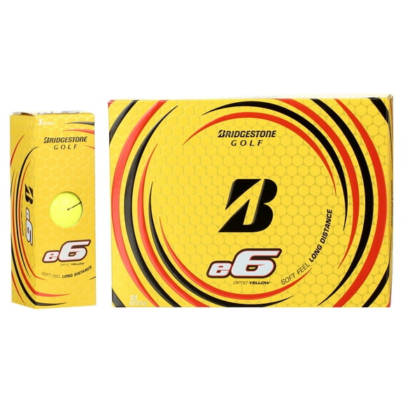 Bridgestone e6 Soft Feel Long Distance Plastic Golf Balls, Yellow, 1 Dozen