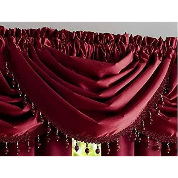 Bridget Crushed Satin Valance with Beaded Trim, Burgundy