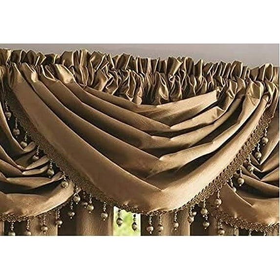 Luxury Home Textile Bridget Gold Crushed Satin Rod Pocket Light Filtering Curtains, 48 x 37 in