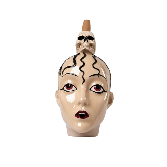 Bridget Frankel Style 10.5 Inch Ceramic Skull Head Table Decor for Halloween Gatherings