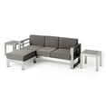 thumbnail image 1 of Bridget Outdoor 3 Seater Aluminum Sofa and Ottoman Set with Side Tables, Silver and Khaki, 1 of 7